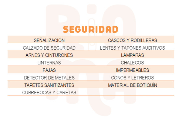 Seguridad Industrial disponible en RIOMA Suministros, Sección Seguridad, 