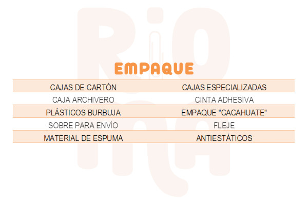 Material de Empaque disponible en RIOMA Suministros, Sección Empaque, 